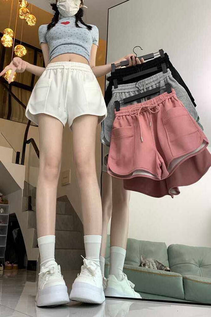 Drawstring Waist Plain Sweat Shorts SpreePicky