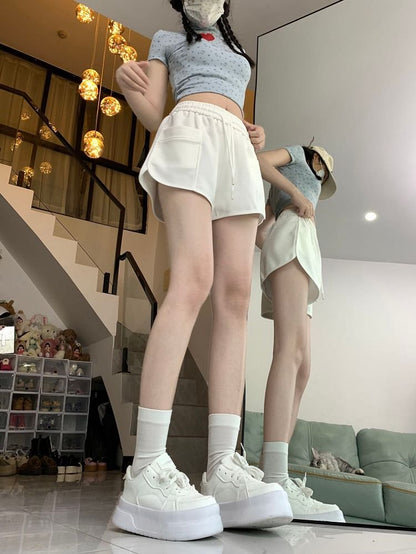 Drawstring Waist Plain Sweat Shorts SpreePicky