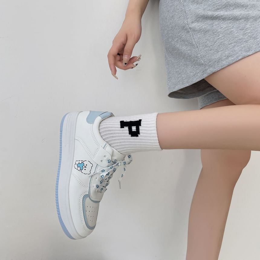 Platform Bear Print Lace Up Sneakers SpreePicky