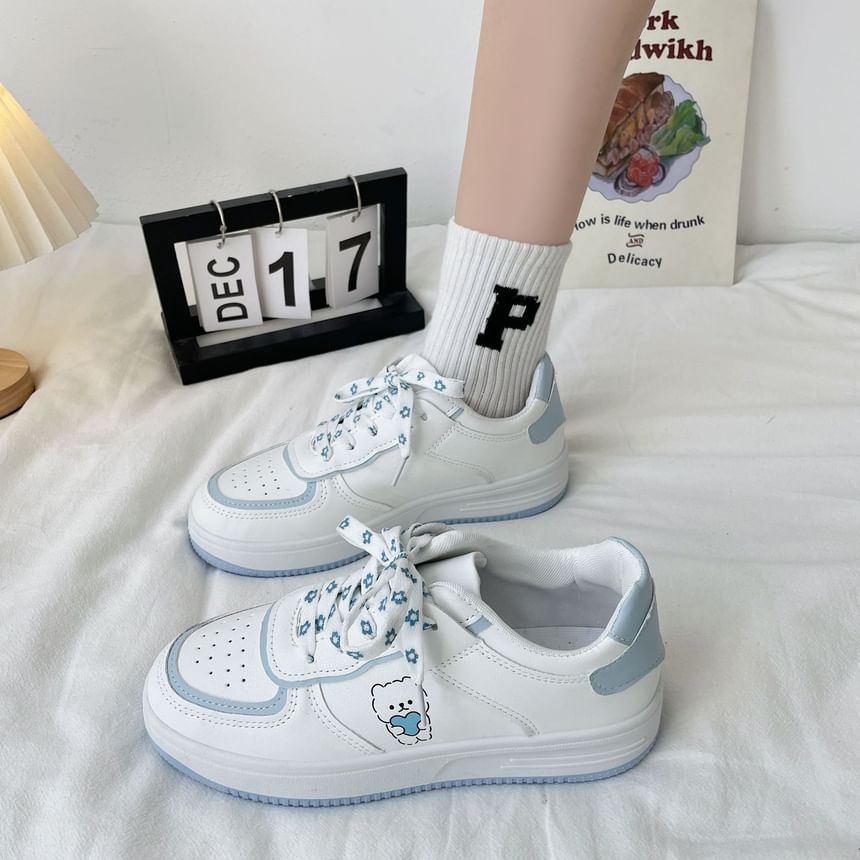 Platform Bear Print Lace Up Sneakers SpreePicky