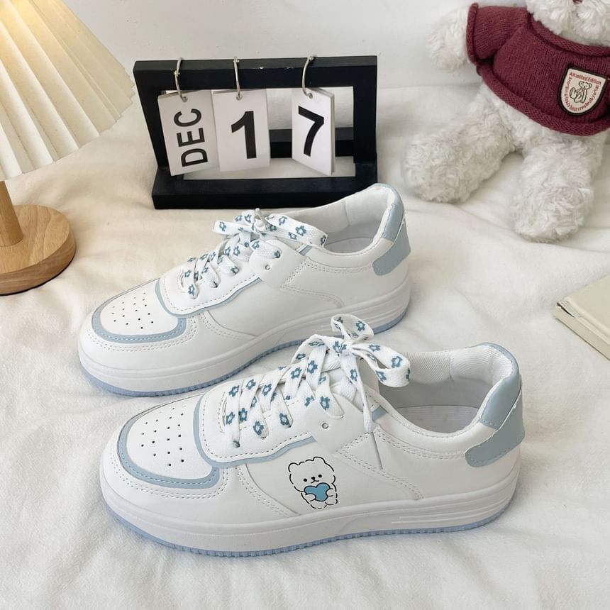 Platform Bear Print Lace Up Sneakers SpreePicky