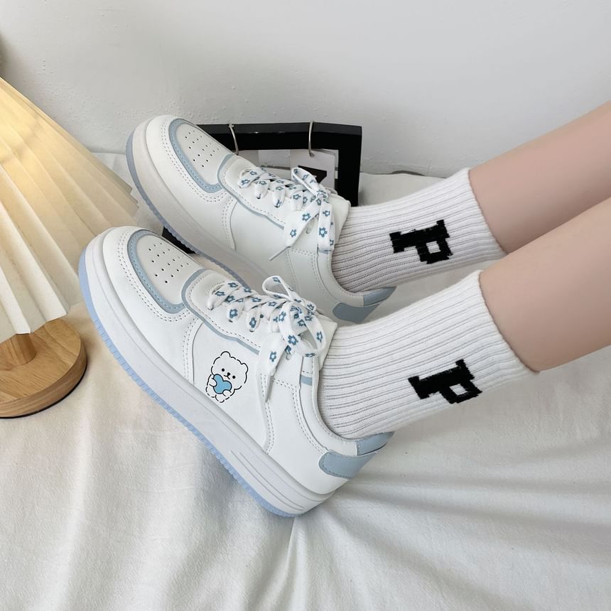 Platform Bear Print Lace Up Sneakers SpreePicky