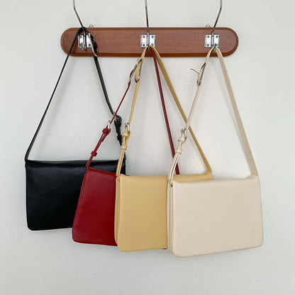 Plain Faux Leather Flap Shoulder Bag SpreePicky