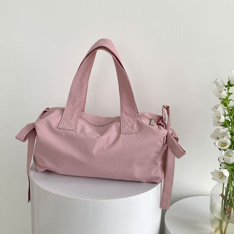 Plain Bow Accent Nylon Tote Bag SpreePicky