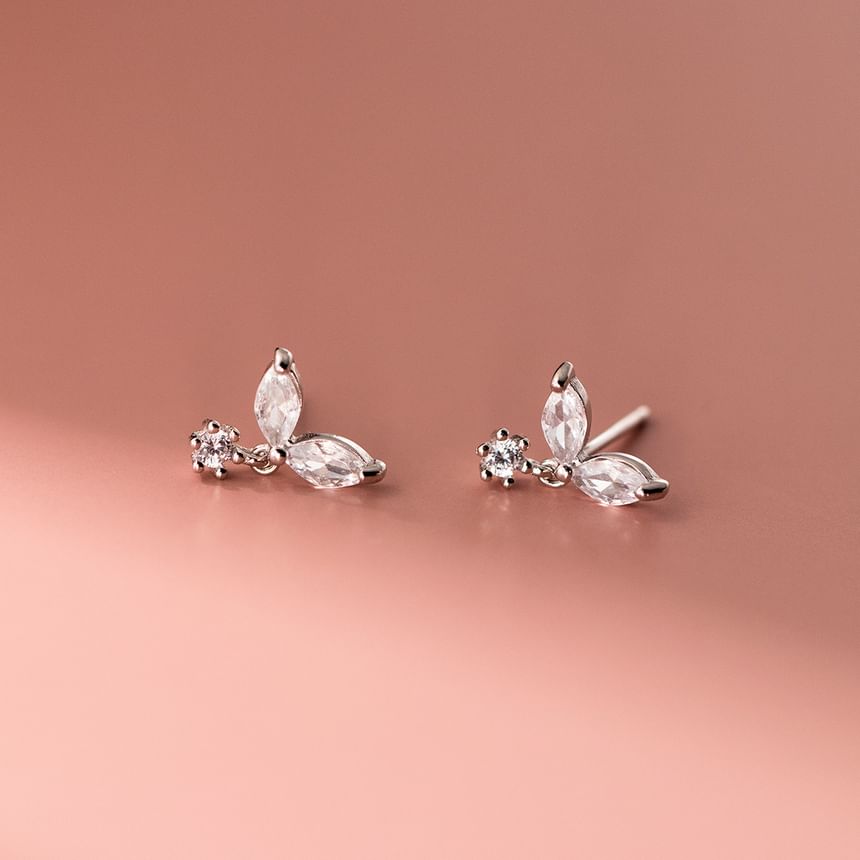 Sterling Silver Rhinestone Leaf Drop Earring SpreePicky