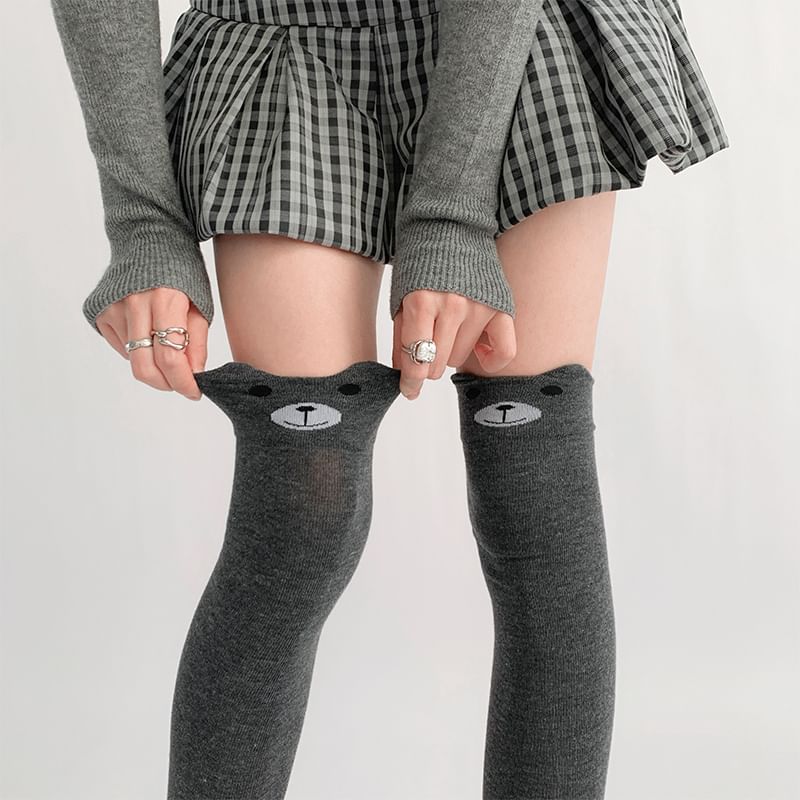 Bear Pattern Over The Knee Socks SpreePicky