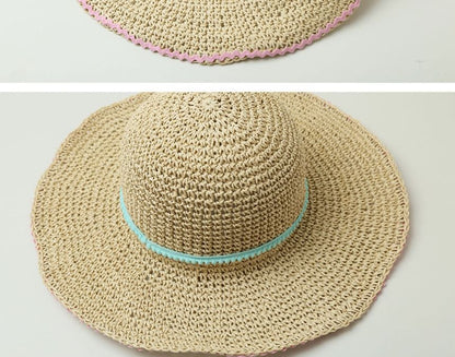 Wide Brim Summer Straw Hat With Blue Band SpreePicky