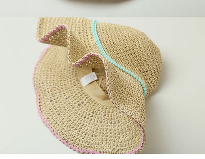 Wide Brim Summer Straw Hat With Blue Band SpreePicky