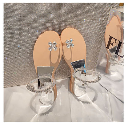 Toe Loop Rhinestone Slide Sandals SpreePicky