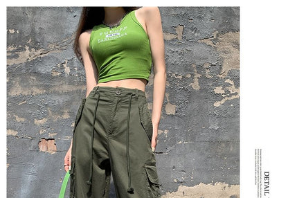 High Rise Plain Wide Leg Cargo Pants SpreePicky