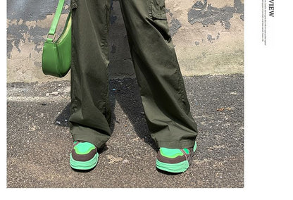 High Rise Plain Wide Leg Cargo Pants SpreePicky