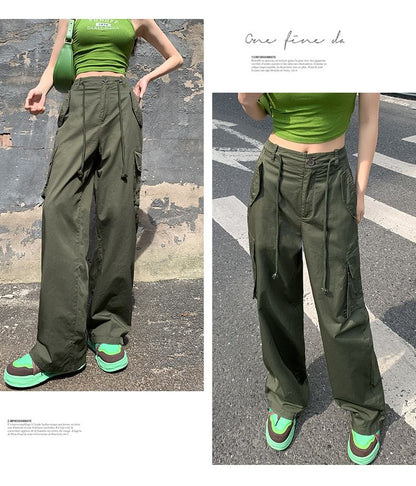 High Rise Plain Wide Leg Cargo Pants SpreePicky