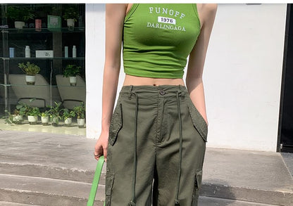 High Rise Plain Wide Leg Cargo Pants SpreePicky