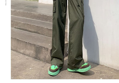 High Rise Plain Wide Leg Cargo Pants SpreePicky