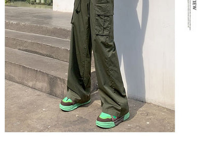 High Rise Plain Wide Leg Cargo Pants SpreePicky