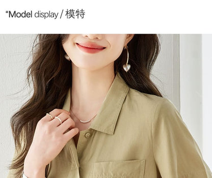 Short Sleeve Lapel Neck Solid Loose Fit Shirt SpreePicky