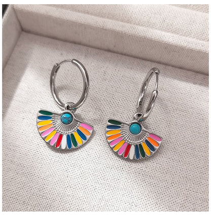 Rainbow Fan Hoop Earring SpreePicky