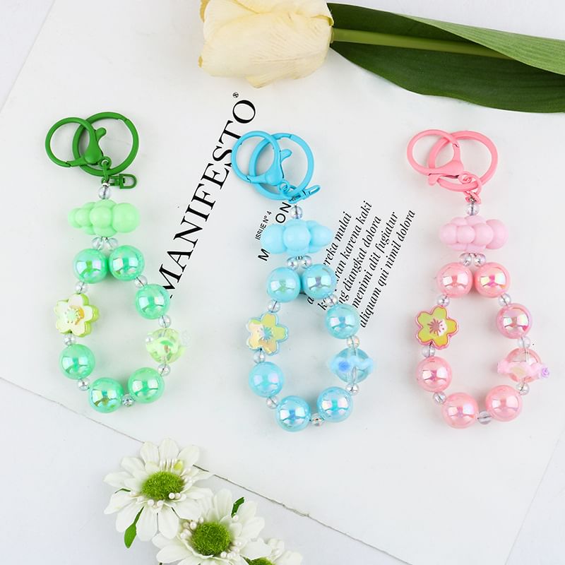 Floral Faux Pearl Keyring SpreePicky