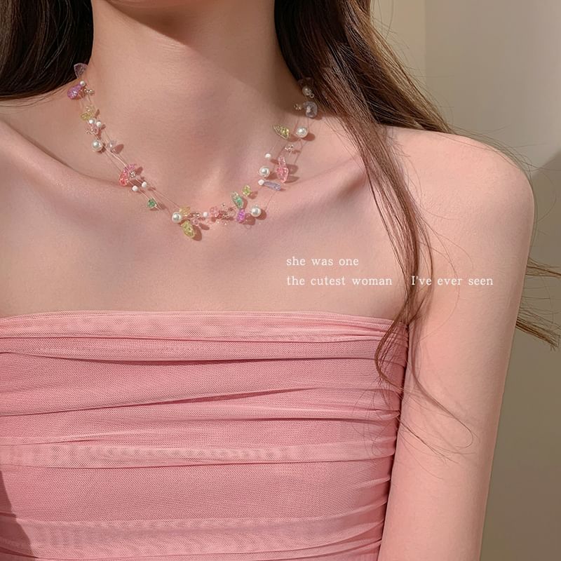 Gemstone Faux Pearl Layered Choker SpreePicky