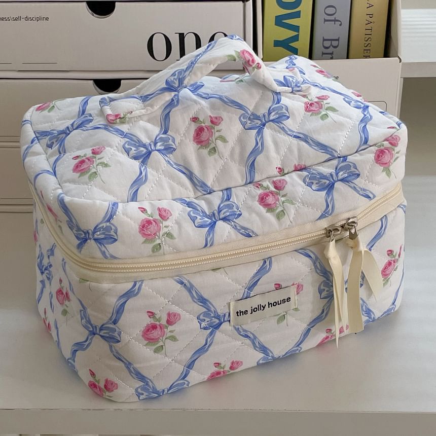 Floral Bow Fabric Makeup Bag / Clutch / Pouch SpreePicky