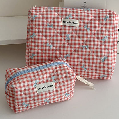 Bow Plaid Fabric Makeup Bag / Clutch / Pencil Case SpreePicky