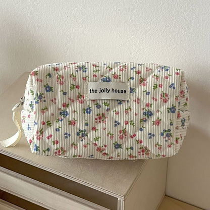 Floral Print Corduroy Pouch / Makeup Bag / Clutch SpreePicky