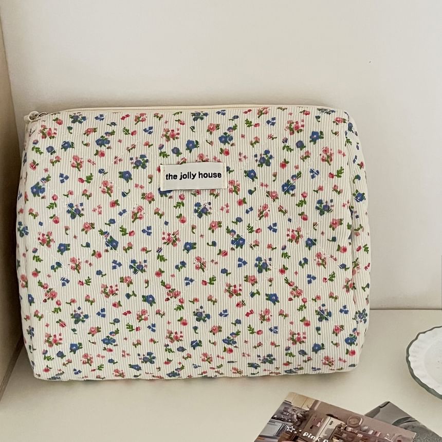 Floral Print Corduroy Pouch / Makeup Bag / Clutch SpreePicky