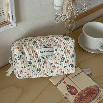 Floral Print Corduroy Pouch / Makeup Bag / Clutch SpreePicky