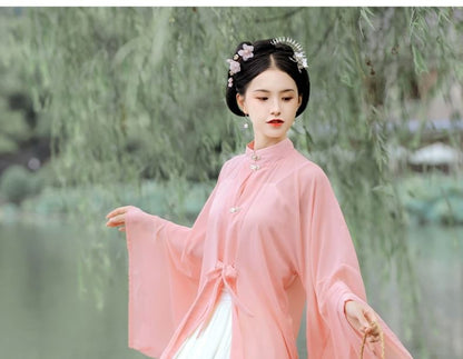 Set: Floral Embroidered Hanfu Top + Mid Rise Maxi Skirt SpreePicky