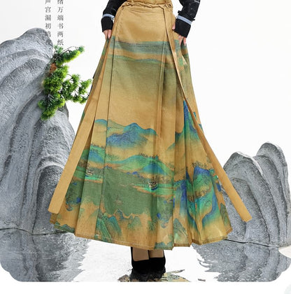 Tie Neck Hanfu Top / Mid Rise Print Maxi Skirt / Set SpreePicky