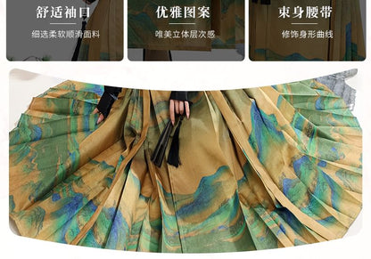 Tie Neck Hanfu Top / Mid Rise Print Maxi Skirt / Set SpreePicky