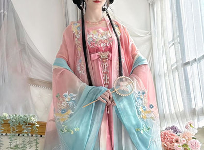 Floral Embroidered Hanfu Maxi Dress / Embroidered Light Jacket / Set SpreePicky