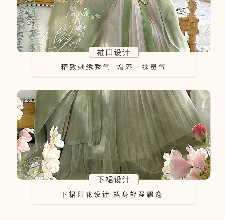 Floral Embroidered Hanfu Maxi Dress / Embroidered Light Jacket / Set SpreePicky