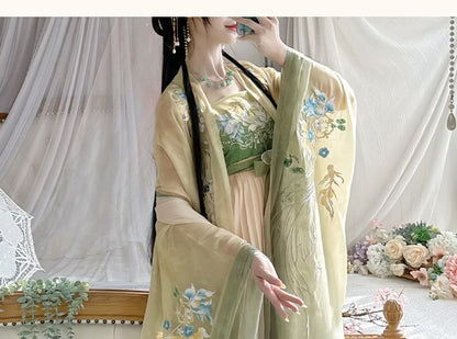 Floral Embroidered Hanfu Maxi Dress / Embroidered Light Jacket / Set SpreePicky