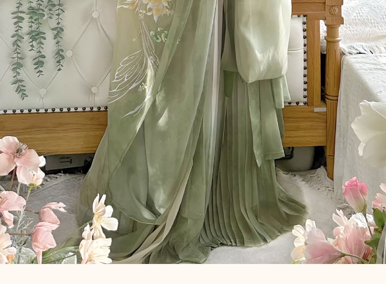 Floral Embroidered Hanfu Maxi Dress / Embroidered Light Jacket / Set SpreePicky