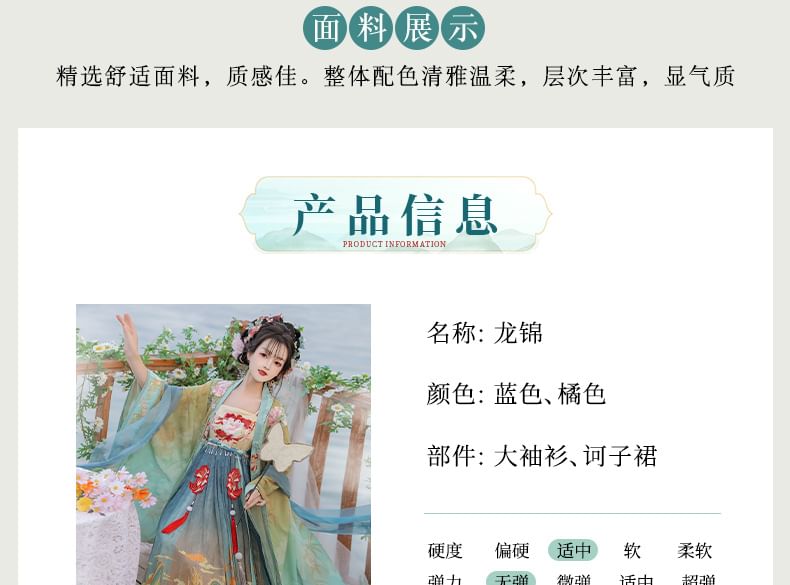 Set: Floral Embroidered Hanfu Maxi Dress + Long Light Jacket + Scarf + Fish Hanging Deco SpreePicky