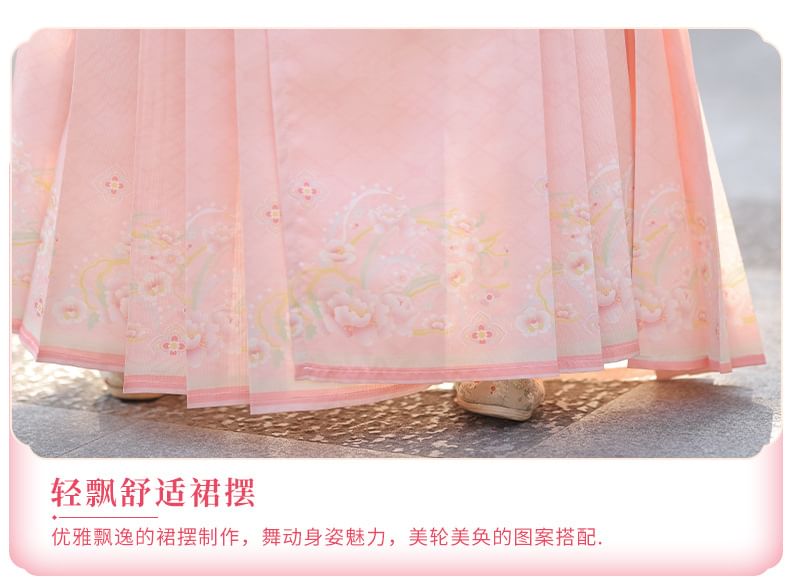 Set: Floral Embroidered Hanfu Long Blouse + Maxi Skirt + Scarf SpreePicky