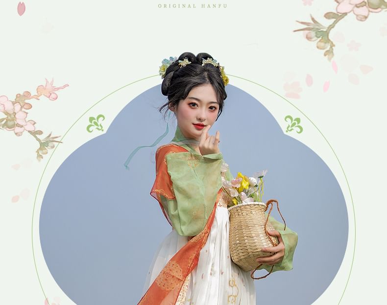 Set: Floral Hanfu Maxi Dress + Long Light Jacket SpreePicky