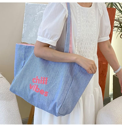 Lettering Print Canvas Tote Bag mySite