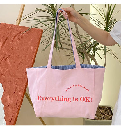 Lettering Print Canvas Tote Bag mySite