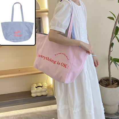 Lettering Print Canvas Tote Bag mySite