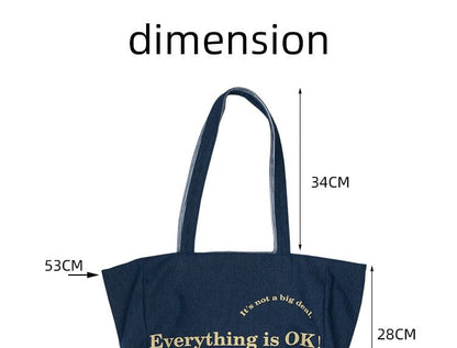 Lettering Print Canvas Tote Bag mySite