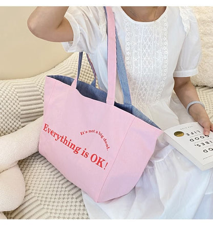 Lettering Print Canvas Tote Bag mySite