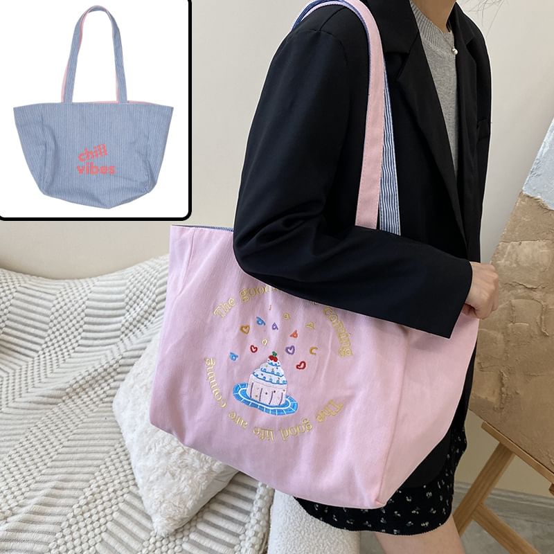 Embroidered Canvas Tote Bag mySite