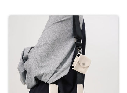 Set: Faux Leather Plain Flap Crossbody Bag + Coin Purse mySite