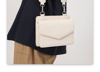 Set: Faux Leather Plain Flap Crossbody Bag + Coin Purse mySite