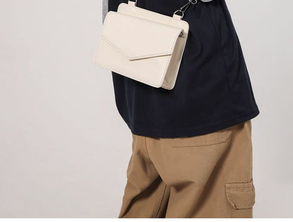 Set: Faux Leather Plain Flap Crossbody Bag + Coin Purse mySite