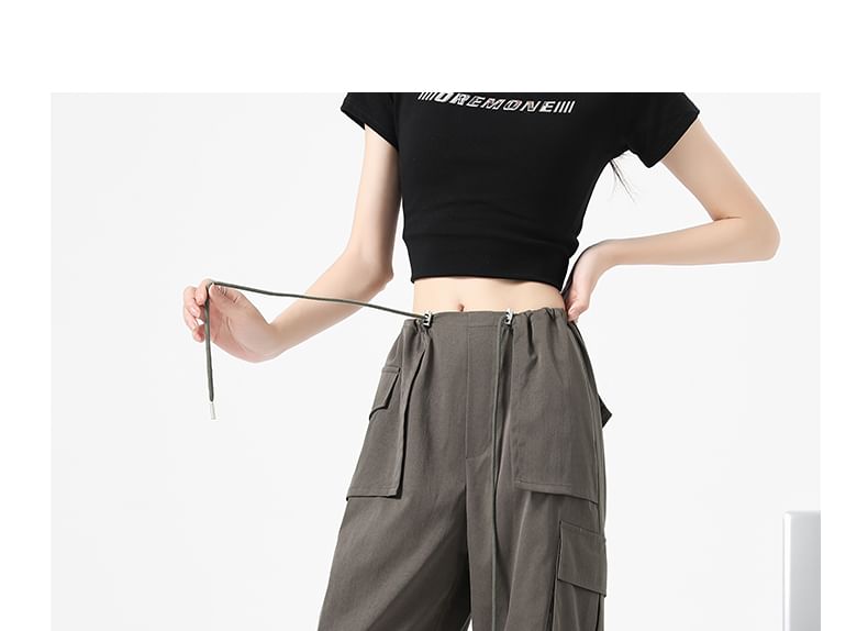 High Waist Drawstring Pocket Parachute Cargo Pants SpreePicky