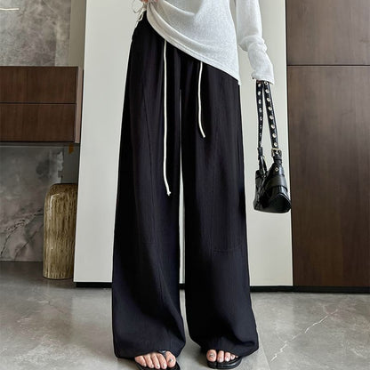 Contrast String High Rise Wide Leg Drape Pants SpreePicky