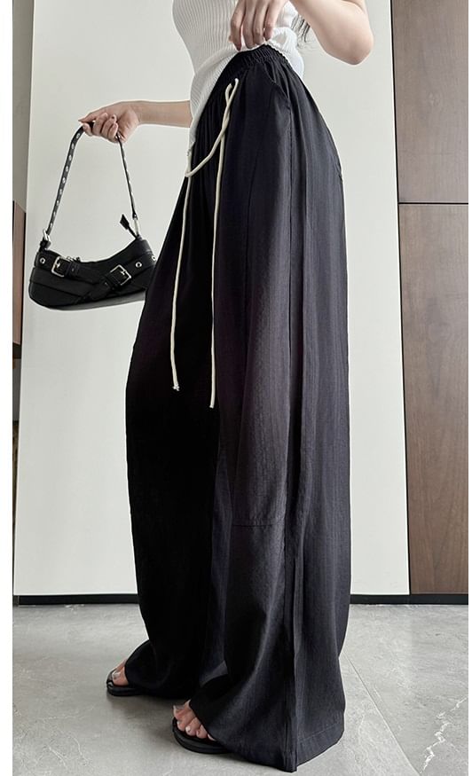 Contrast String High Rise Wide Leg Drape Pants SpreePicky